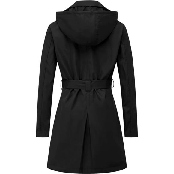 Women's Trench Coat Double-Breasted Classic Lapel Overcoat Belted - Picture 2 of 7